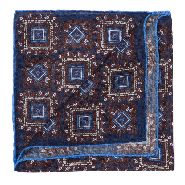 Petronius Wool And Silk Pocket Square "Vintage 58" - Medaillon Large Blue
